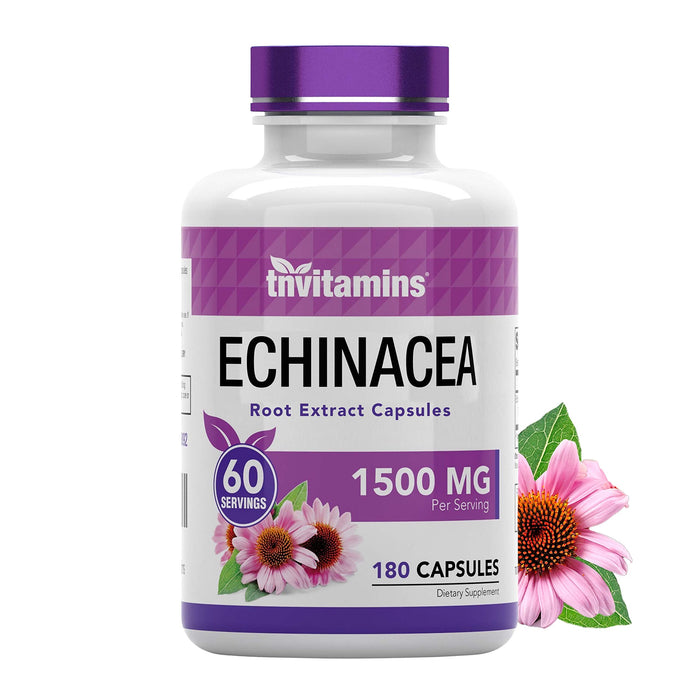 tnvitamins Echinacea Capsules (1500 MG x 180 Capsules) | Supports Health & Well-Being | Echinacea Root Herbal Extract Supplement | Produced in The USA