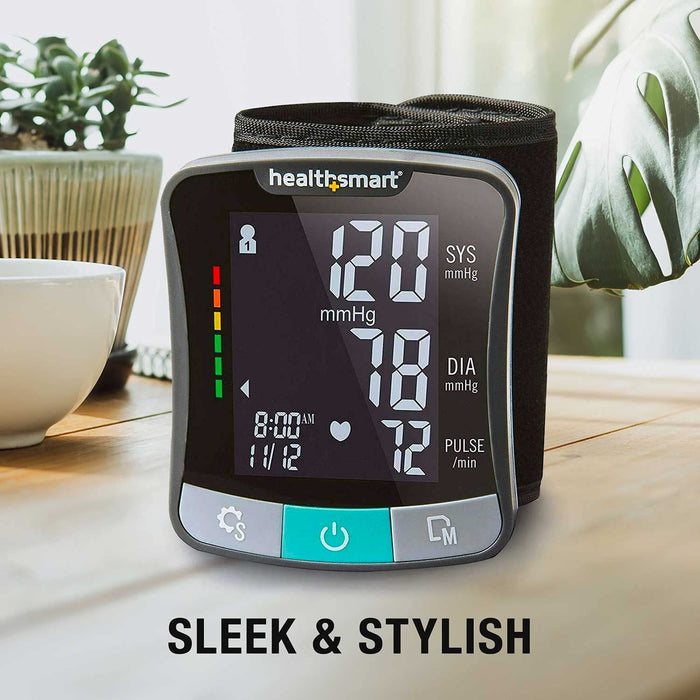 HealthSmart Digital Premium Wrist Blood Pressure Monitor with Cuff That Measures Pulse Heartbeat and High or Low BP, 120 Reading Memory Stores Up to 60 Readings for 2 Users