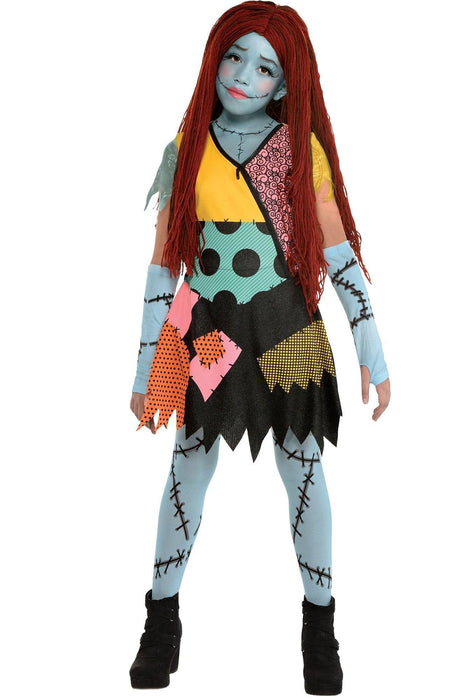 Party City Sally Costume for Girls, The Nightmare Before Christmas - Costume Includes Patchwork Dress, Red Wig, Arm Warmers & Tights - Costumes for Halloween, Birthday Parties & Themed Event