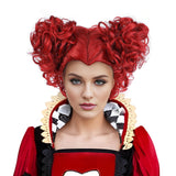 MUPUL Red Queen Wig with Crown Costume Girls Women Two Buns Heat Resistant Synthetic Hair for Halloween Christmas Party(Red/Queen)