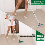 Magic Broom with V-Shape Brush, 2 in 1 Squeegee Broom for Floor Cleaning, 60” Long Handle Silicone Broom Sets to Clean pet Hair, Ketchup, Glass Shards (Green)