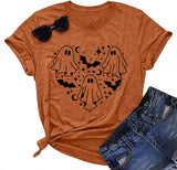 Halloween Shirt Women Spooky Season Shirts Cute Ghost Tshirt Halloween Graphic Tees Fall Short Sleeve Tops (Brown, Medium)