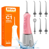 Bitvae Water Flosser for Teeth, Cordless Water Dental Flosser for Teeth Cleaning with 6 Jet Tips & 3 Modes, IPX7 Waterproof Water Teeth Cleaner Picks, Rechargeable Portable Oral Irrigator, Pink C1