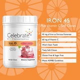 Celebrate Vitamins Bariatric Iron Soft Chew with Vitamin C, 45 mg Iron, Cherry Burst, Bariatric Vitamins for WLS Patients Including Sleeve Gastrectomy and Gastric Bypass Surgery, 90 Count