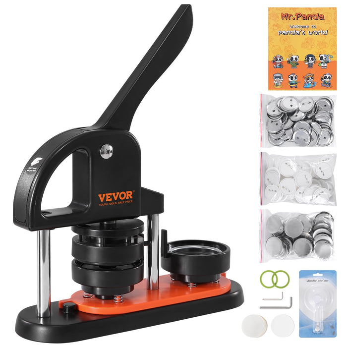 VEVOR Button Maker Machine, 2.25 inch/58mm Pin Maker with 100pcs Button Parts, Button Maker with Panda Magic Book, Ergonomic Arc Handle Punch Press Kit, for Children DIY Gifts and Christmas