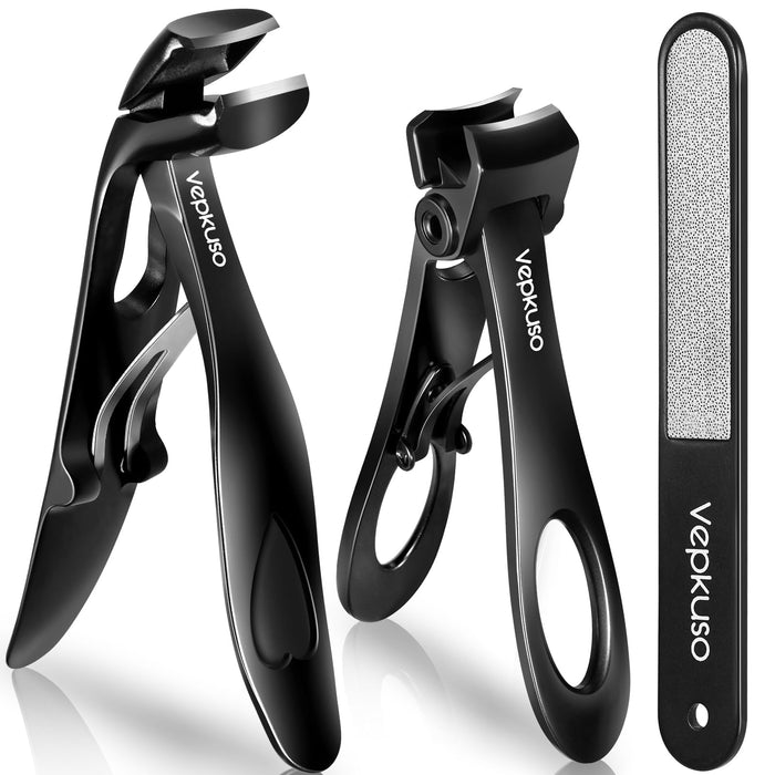 Vepkuso Nail Clippers for Seniors, Wide Jaw Fingernail Clippers and Angled Head Toenail Clippers for Thick Nail, Professional German Nail Clippers for Men, Women&Pregnant，Black