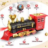 Hot Bee Train Set - Christmas Tree Train Toys for Boys with Smokes, Lights and Sound, Toy Train Set for Under Christmas Tree, Toddler Model Trains for 3 4 5 6 7 8+ Years Old Kids Christmas Toys Gifts