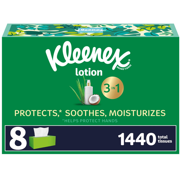 Kleenex Lotion Facial Tissues with Coconut Oil, 8 Flat Boxes, 180 Tissues Per Box, 3-Ply