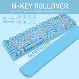 Typewriter Style Mechanical Gaming Keyboard,Retro Punk Gaming Keyboard with White Backlit, 104 Keys Blue Switch Wired Cute Keyboard with Detachable Wrist Rest,Blue Keyboard for Office/PC/Laptop