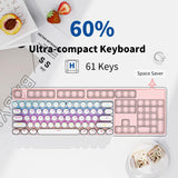 EWEADN G61 Typewriter Keyboard Wireless Mechanical Keyboard, 60% Retro Typewriter Keyboard with Rainbow Backlit, Anti-Ghosting, Red Switch Bluetooth/2.4GHz/USB-C Cute Aesthetic Keyboard-White