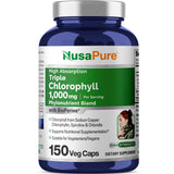 NusaPure Triple Chlorophyll Complex 1000 mg (Vegan Capsules, Non-GMO. Gluten Free, Bioperine) High Absorption