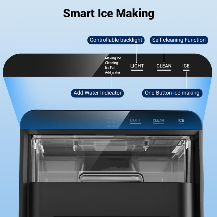 Nugget Ice Maker, 44lbs/24h Ice Makers Countertop, Soft Ice Ready in 5-10Mins Nugget Ice Maker Countertop, Self-Cleaning Pellet Ice Maker for Home, Kitchen, Office, Party