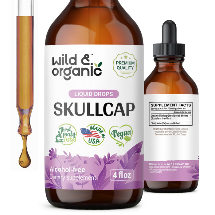 Skullcap Herb Tincture - Organic Skullcap Supplement - Nervous System Support - Vegan, Alcohol Free Liquid Extract - 4 fl oz