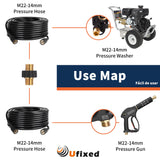 Kink Resistant Power Washer Hose 25 FT 1/4 Inch M22 14mm 3300 PSI, Ufixed Flexible High Pressure Washer Hose Extension Brass Connector, Fit to All Electric and Gas High Pressure Washer