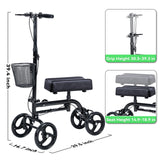 WINLOVE Black Steerable Knee Walker Roller Scooter with Basket Dual Braking System for Angle and Injured Foot Broken Economy Mobility