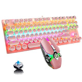 Mechanical Gaming Keyboard and Mouse Combo, 87 Key Retro Punk Typewriter-Style,Blue Switch RGB Rainbow Backlit Keyboard,Cool Breathing Light Lightweight Gaming Mouse for Game and Office,Pink