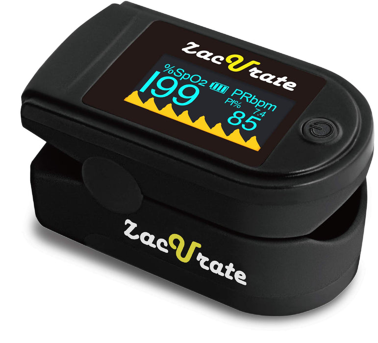 Zacurate 500C Elite Fingertip Pulse Oximeter Blood Oxygen Saturation Monitor with Silicon Cover, Batteries and Lanyard (Mystic Black)