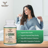L-Serine Capsules (Third Party Tested) - 2,000mg Servings Used in Clinical Study, 180 Count, 500mg per Capsule (L Serine Amino Acid for Serotonin Production and Brain Support) by Double Wood
