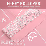 Camiysn Typewriter Style Mechanical Gaming Keyboard, Pink Retro Punk Gaming Keyboard with White Backlit, 104 Keys Blue Switch Wired Cute Keyboard, Round Keycaps for Windows/Mac/PC