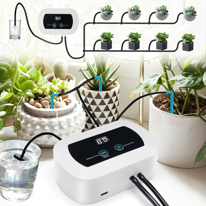 Automatic Watering System for Potted Plants, Indoor Garden Watering System Drip Irrigation Kits Saving Water Drip Irrigation System with Timer 33 FT Hose for Garden Rooms Balcony Indoor Plant