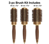 Olivia Garden NanoThermic Ceramic + Ion Round Thermal Hair Brush NT-34, NT-44, NT-54 (3-Piece Deal)