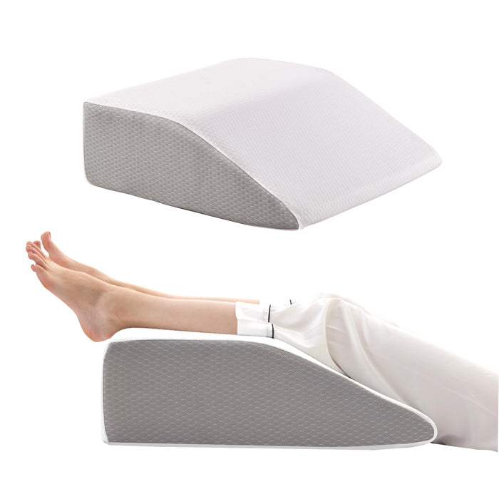 Bedluxe Leg Elevation Pillows, Leg Pillows for Sleeping, Cooling Gel Memory Foam Top, Wedge Pillow for Legs, Leg Wedges for Circulation, Swelling, After Surgery - Removable Cover (10 Inch, White/Grey)