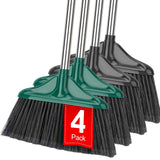 4 PCS Heavy Duty Broom Outdoor/Indoor Commercial Broom with 61" Long Handle,Perfect for Home Garage Kitchen Office Lobby Room Floor,Black and Green