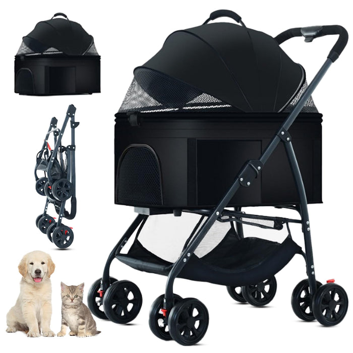 ZHUOKECE 3-in-1 Pet Dog Stroller, Dog Wagon with Removable Carrier, Cat Stroller for Medium Dogs Up to 55lbs (Black)