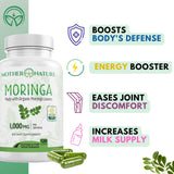 Moringa Capsules 1000mg, from Organic Certified Moringa Leaves Powder - Greens Superfood Supplement - Energy, Focus, Lactation Support, Vitamin C for Immune Support - Vegan, Non-GMO (120 Count)