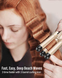 Waver Curling Iron Curling Wand - BESTOPE PRO 5 in 1 Curling Wand Set with 3 Barrel Hair Crimper for Women, Fast Heating Crimper Wand Curler in All Hair Type - Gold