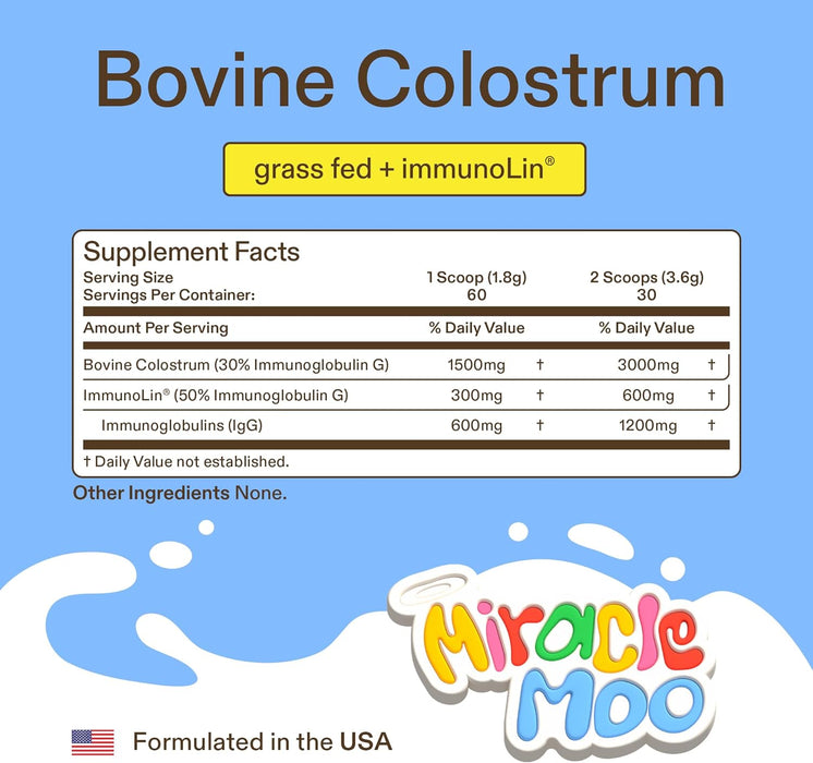 Colostrum Supplement for Gut Health, Hair Growth, and Immune Support - Easy to Mix Grass-Fed Bovine Colostrum Powder - Total Restore Gut Support - Highest IgG Plus ImmunoLin, Unflavored 60 Servings