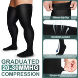 Zhanmai Thigh High Compression Socks 20-30 Mmhg Compression Stockings Thigh High Socks for Men Swelling (Black, 3XL)