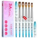 Saviland 5PCS Kolinsky Acrylic Nail Brush Set - Size 4/8/10/12/16 Acrylic Nail Brushes for Acrylic Application, Blue Acrylic Powder Brushes for Acrylic Nails Tool Set for Nail Extension & 3D Carving