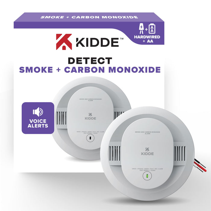 Kidde Hardwired Smoke & Carbon Monoxide Detector, AA Battery Backup, Voice Alerts, Interconnectable, LED Warning Light Indicators, White