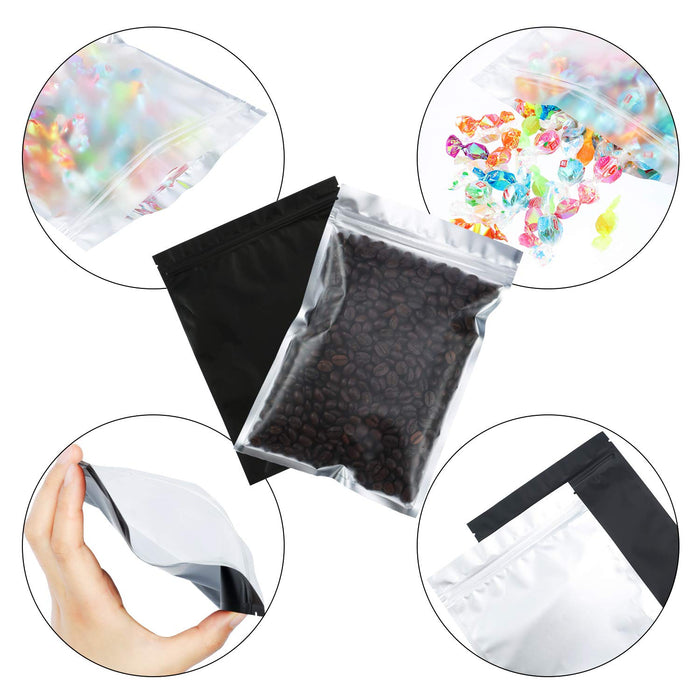 100 Pieces Resealable Foil Pouch Bag Foil Pouch Bags Holographic Packaging Bags Foil Storage Bag for Food Storage(Black, 5.5 x 7.8 Inches)