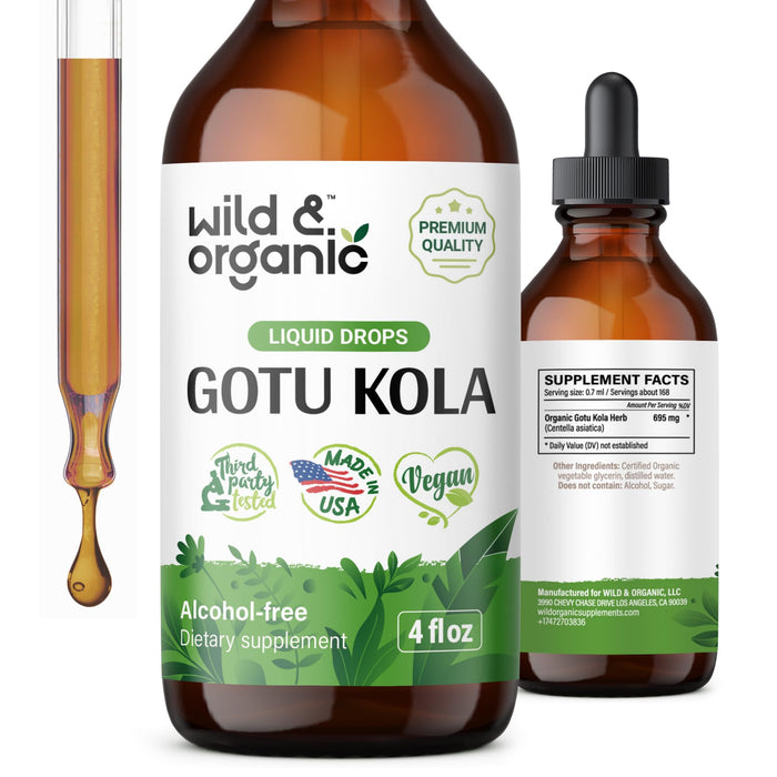 Gotu Kola Drops - Organic Gotu Kola Herb Liquid Extract - Centella Asiatica Tincture - Vegan, Alcohol Free - 4 fl oz