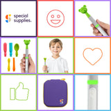 Special Supplies Buzz Buddy Oral Stimulation kit with 6 Soft Textured Interchangeable Heads, Calm Sensory Needs, Support Speech, and Stimulate Self Feeding, Gentle Vibrations (Grey)