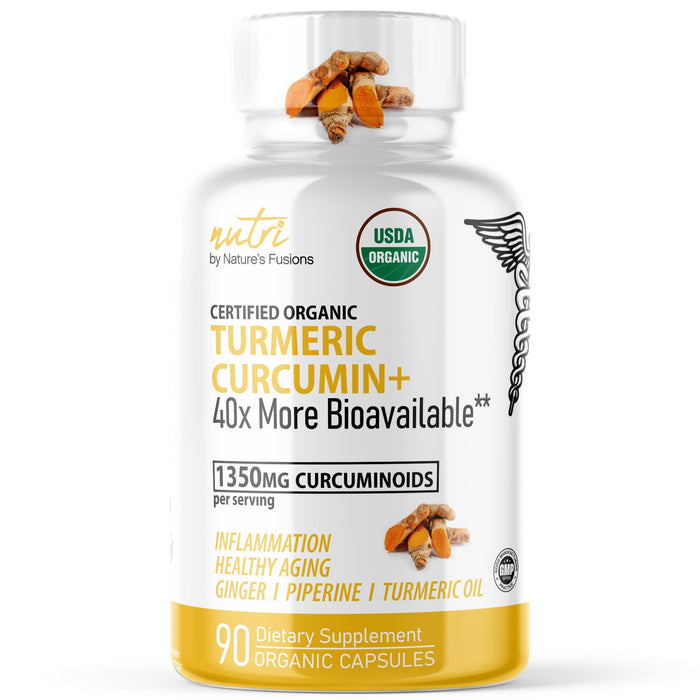 Nutri Organic Turmeric Supplement 1425mg - 40x More Bioavailable - 95% Curcuminoids - Turmeric Curcumin with Black Pepper, Ginger & Turmeric Oil - Tumeric and Ginger Supplement