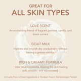 Dionis Goat Milk Hydrating Skincare Cream, Rich & Creamy Daily Moisturizing Love Scented Body Lotion For Dry Skin, Made in the USA, Cruelty-Free & Paraben-Free, 8.5 oz Bottle