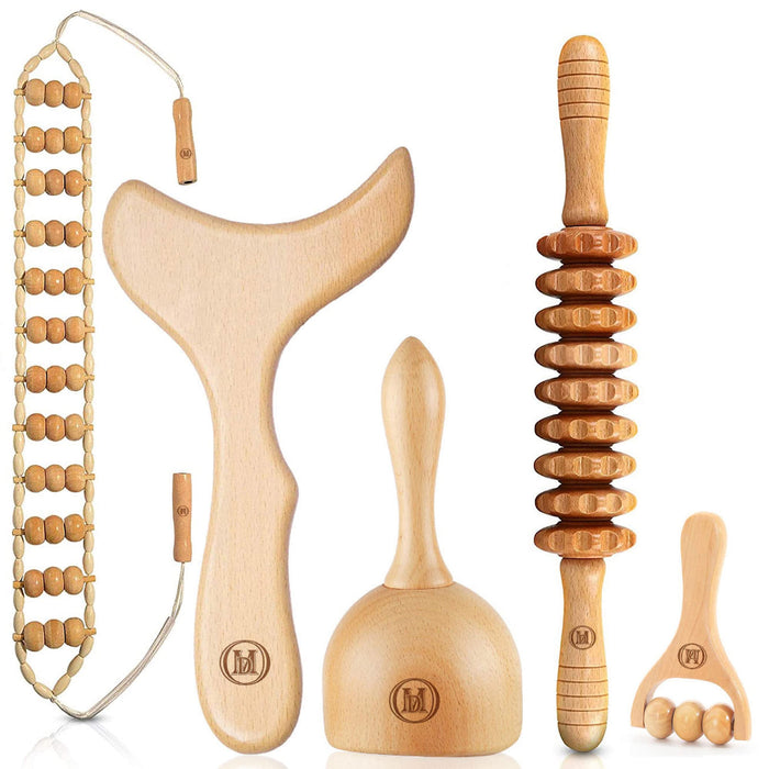 Myers Distribution 5-in-1 Wood Therapy Massage Roller and Body Sculpting Tools, Anti Cellulite Maderoterapia Kit