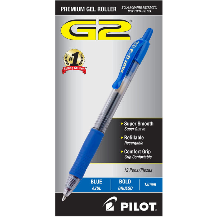 Pilot, G2 Premium Gel Roller Pens, Bold Point 1 mm, Pack of 12, Blue