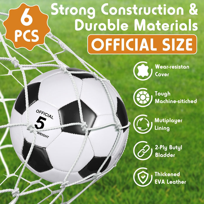 Glimin 6 Pcs Christian Charity Donation Supplies Deflated Soccer Ball Bulk with Pump Official Size Samaritan's Purse Operation Christmas Machine Stitched Ball(Size 5,Classic)