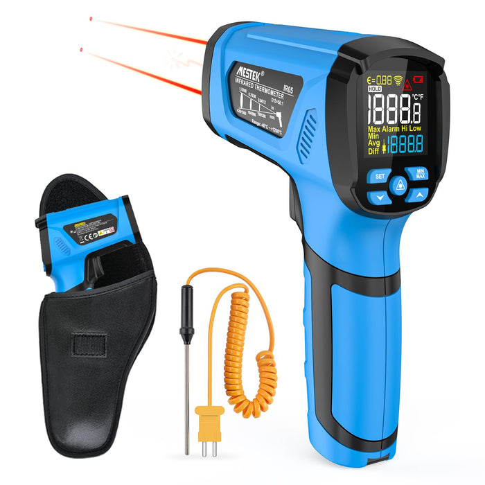 MESTEK Infrared Thermometer Temperature Gun, -40℉ to 2192℉ Dual Laser High Temp Thermometer with LCD Color Display, Non-Contact Industrial Pyrometer 50:1 Distance Ratio, Adjustable Emissivity