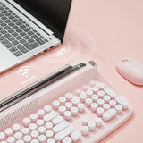 YUNZII ACTTO B503 Wireless Typewriter Keyboard, Retro Bluetooth Aesthetic Keyboard with Integrated Stand for Multi-Device (B503, Baby Pink)