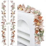 DearHouse 2 Pack Fall Garland Maple Leaf, 5.9Ft/Piece Hanging Vine Garland Artificial Autumn Foliage Garland Thanksgiving Decor for Home Wedding Fireplace Party Christmas (White&Green)