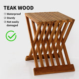 Rose Home Fashion Teak Wood Shower Stool 17" Folding Seat Fully Assembled Waterproof Bench in Bathroom Inside Corner Chair