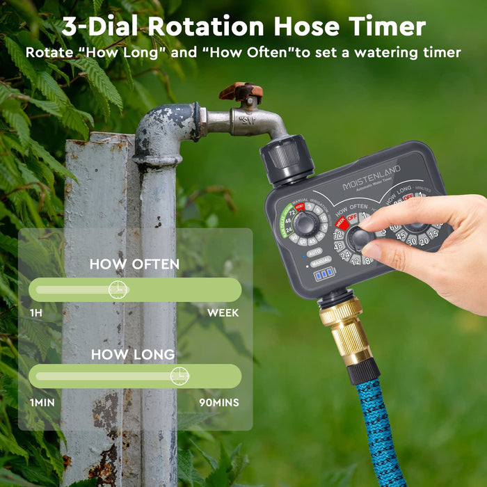 MOISTENLAND Sprinkler Timer, Hose Timer, Lawn & Garden Watering Equipment, Programmable Water Timer with Rain Delay/Manual/Automatic Irrigation System, IP54 Waterproof