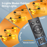 Outdoor String Led Patio Lights - 100Ft 30M Outside Waterproof Light With Remote Dimmable ST38 Shatterproof Bulb Connectable Hanging Outdoor Electric Lighting For Backyard Yard Gazebo Porch Party