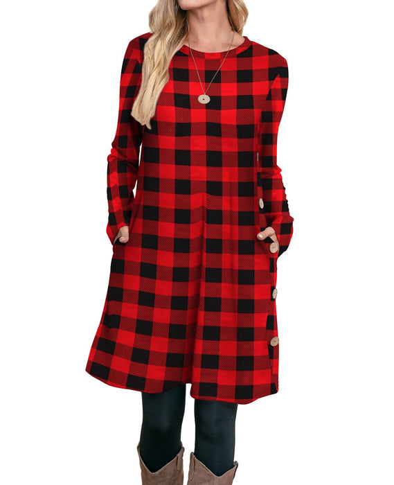 Long Sleeve Dress for Women Christmas Dresses for Women Red and Black Plaid L