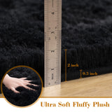 Fosirug Rugs for Bedroom 2x6 Feet Runner Rug for Living Room Ultra Soft Shaggy Carpet for Christmas Home Decor High Pile Fluffy Mat Faux Fur Rug for Bedside Nursery Kids Room College Drom, Black